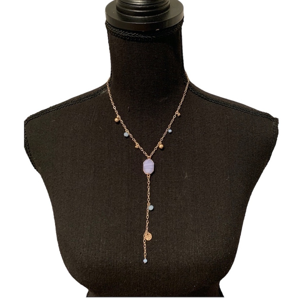 BP Y Necklace in Gold with Blue NWT
